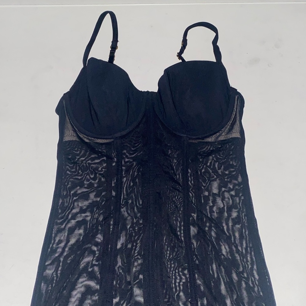 Victoria’s Secret Black Corset Bustier Sheer Mini Dress Slip Lingerie In 34C